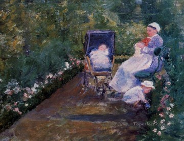 Niños en un jardín impresionismo madres hijos Mary Cassatt Pinturas al óleo